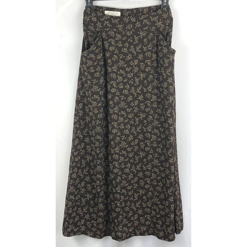 Vintage Jones Ny A Line Midi Skirt 4P Brown Floral Whimsigoth CottageCore boho